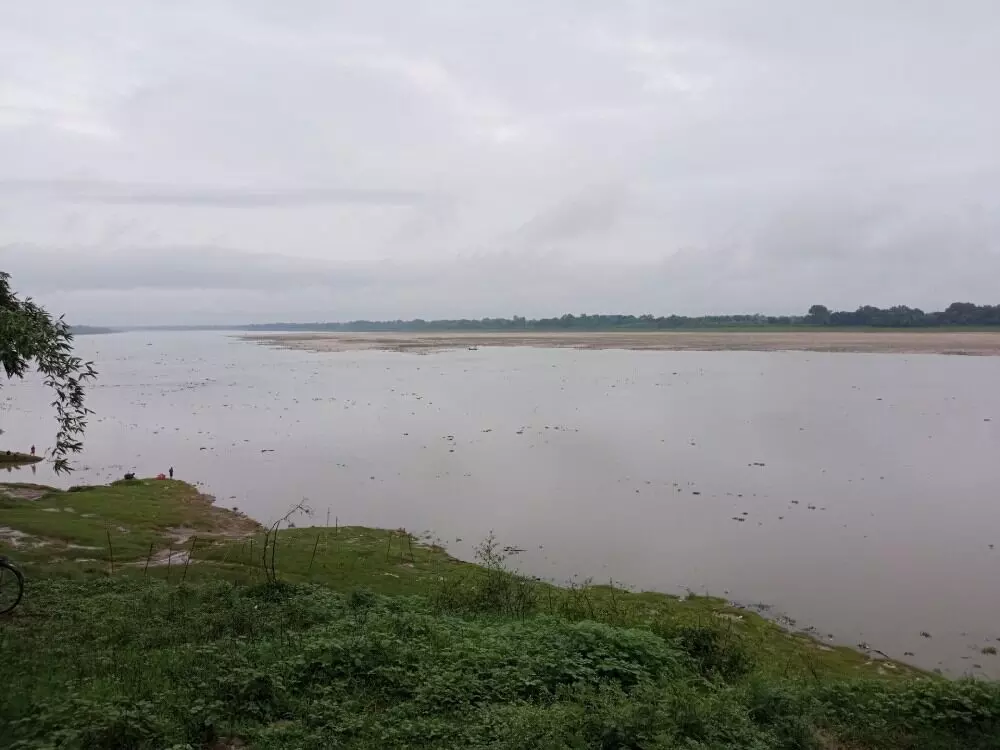 कोठरी गांव का गंगा घाट। यहीं से कछुआ सेंचुरी की शुरुआत होती है। नदी के उस पार बालू का मैदान है जो भदोही में पड़ता है। फोटो: रणविजय सिंह कोठरी गांव का गंगा घाट। यहीं से कछुआ सेंचुरी की शुरुआत होती है। नदी के उस पार बालू का मैदान है जो भदोही में पड़ता है। फोटो: रणविजय सिंह